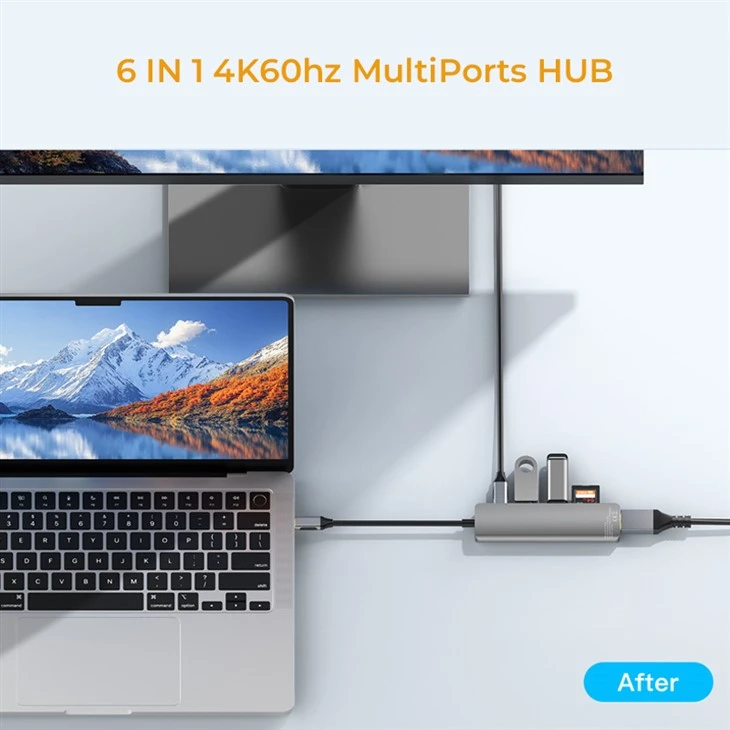 Дизайн 4K60Hz HDMI USB C HUB 6 IN 1